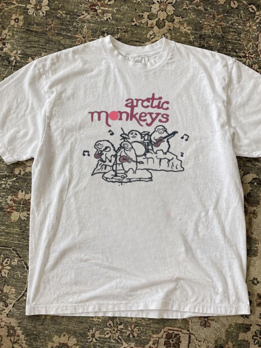 Gildan White Arctic Monkeys Graphic Tee with Pink Logo
